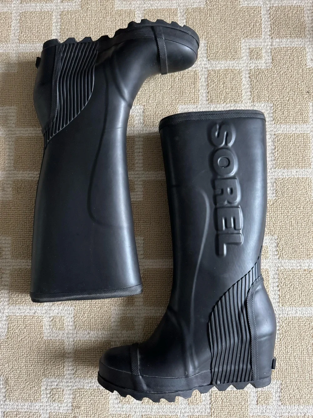 Sorel Joan Rain Wedge Tall Waterproof Rubber Boots Black Size 10